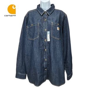NWT Carhartt Womens XXL Relaxed Fit‎ Midweight Denim Long Sleeve Button Up Shirt